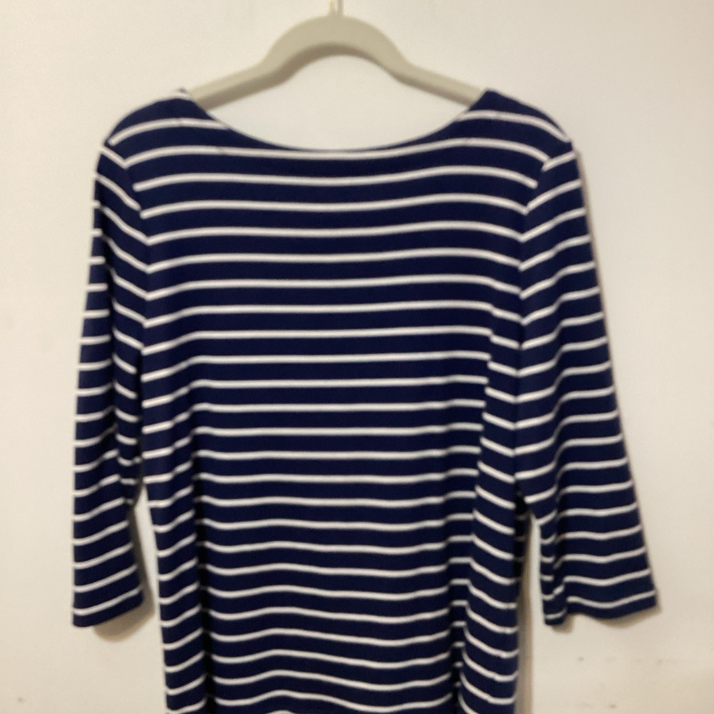 Croft & Barrow Striped Boatneck Top Size Large 100% Cotton 3/4 Sleeve Navy White